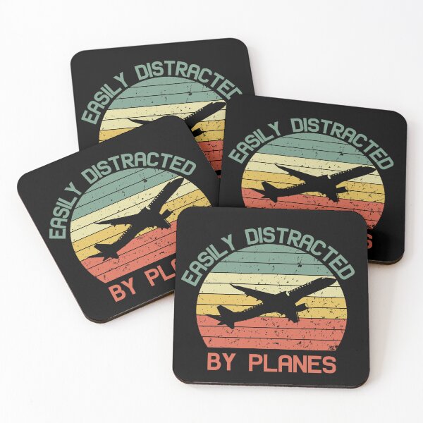 Item preview, Easily Distracted by Airplanes – Vintage retro sunset funny saying planes designed and sold by SkeletonsDanger.