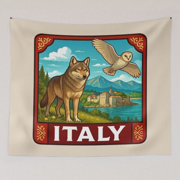 Item preview, Italy Wildlife -- Italian Wolf & Barn Owl designed and sold by Myra365Art.