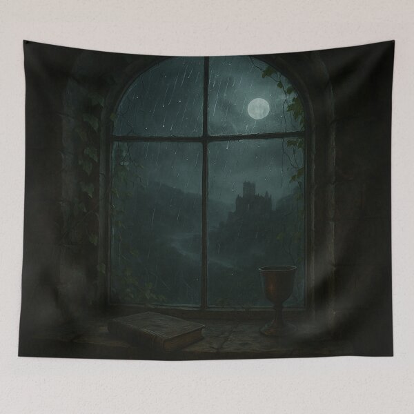 Item preview, “Castle Window in the Rain – A Forgotten Tower’s View of the Misty Vale” designed and sold by fairmaiden7.
