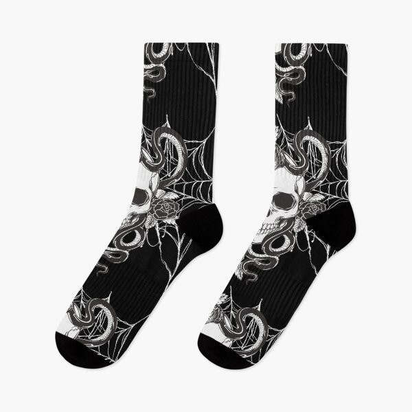 Item preview, Skull and Spiderweb Black Halloween Socks designed and sold by RitiDesigns.