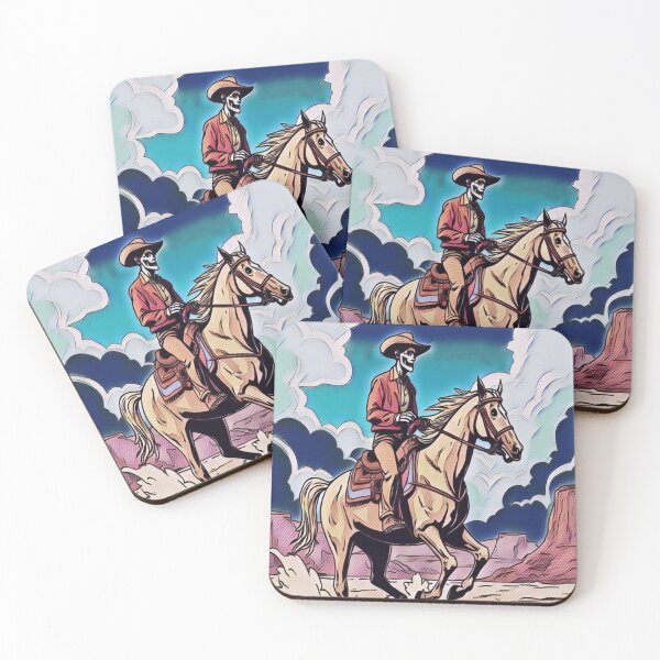 Item preview, Cowboy Skeleton Riding Horse – Wild West Outlaw Skull Art designed and sold by creativerooney.