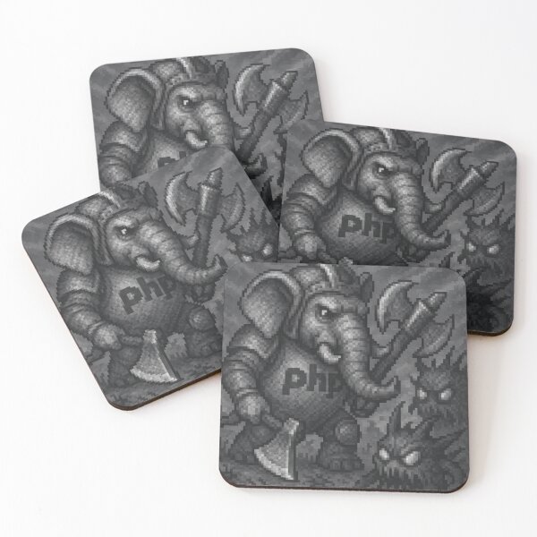 Item preview, Advanced PHP Elephant vs Bugs – Grayscale Pixel Art designed and sold by nozhove.