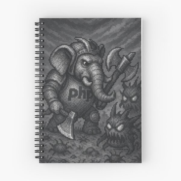 Item preview, Advanced PHP Elephant vs Bugs – Grayscale Pixel Art designed and sold by nozhove.