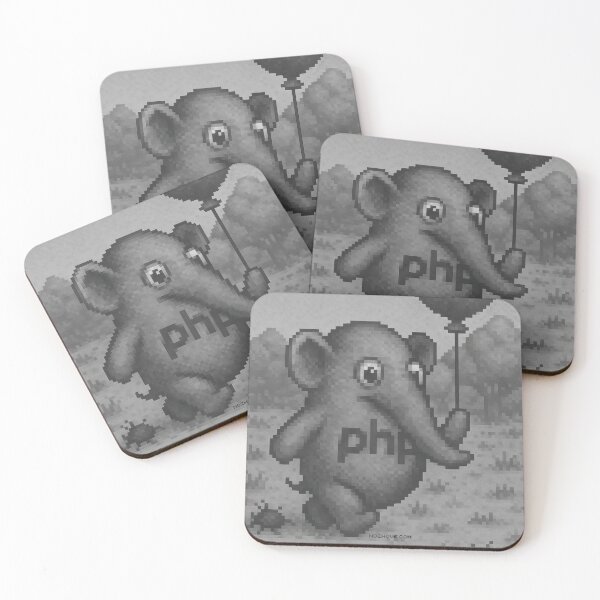 Item preview, PHP Elephant with Balloon – Pixel Art in Grayscale designed and sold by nozhove.
