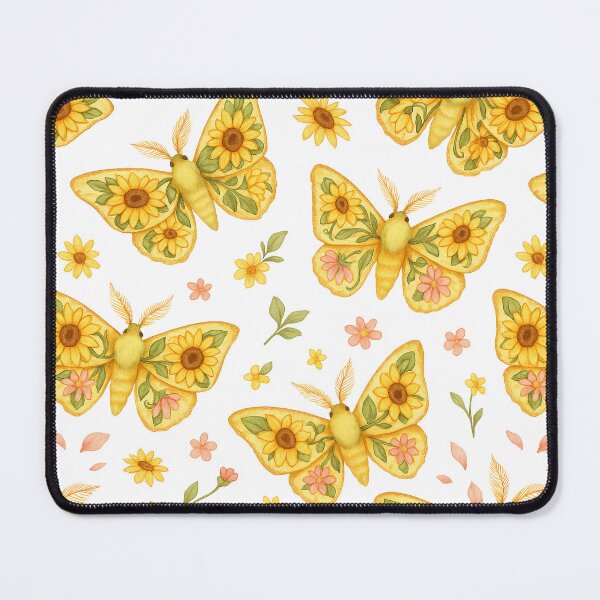 Item preview, Sunflower Moth Pattern – Golden Floral Wings on Black designed and sold by Zee's Whimsical Wonders.