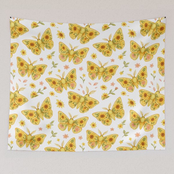 Item preview, Sunflower Moth Pattern – Golden Floral Wings on Black designed and sold by Zee's Whimsical Wonders.