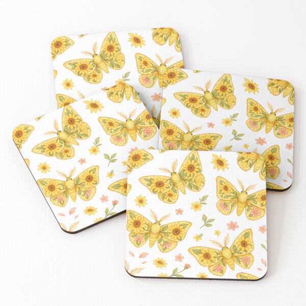 Item preview, Sunflower Moth Pattern – Golden Floral Wings on Black designed and sold by Zee's Whimsical Wonders.