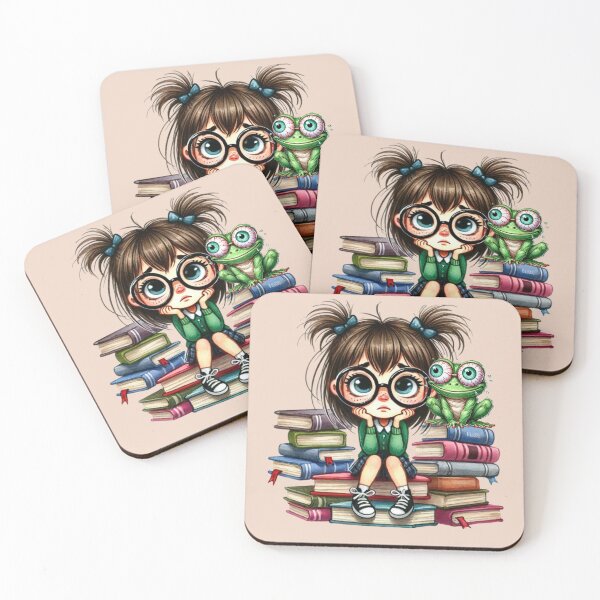 Item preview, A girl with a happy frog sitting on a stack of books designed and sold by Szpaku desart .