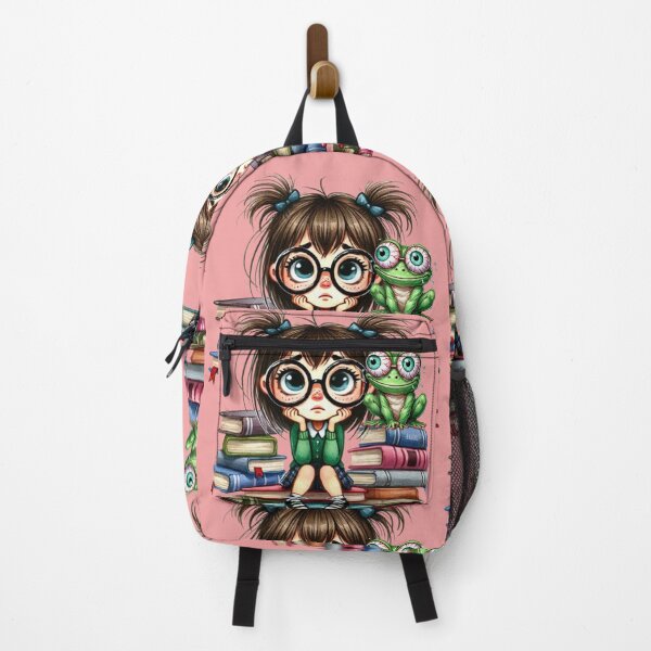 Item preview, A girl with a happy frog sitting on a stack of books designed and sold by Szpaku desart .