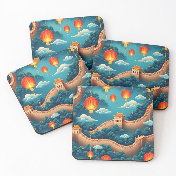 Item preview, Great Wall of China Lantern Festival Seamless Pattern designed and sold by K@Whimsical cottagecore.