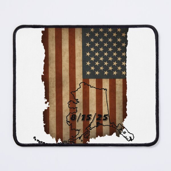 Item preview, USA Flag with Alaska Outline and 8/15/25 Date Vintage Style vertical version designed and sold by Jack’s Shirts Craft.