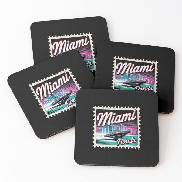 Item preview, Miami Florida Speedboat 80s Postage Stamp Sticker designed and sold by stickercuffs.