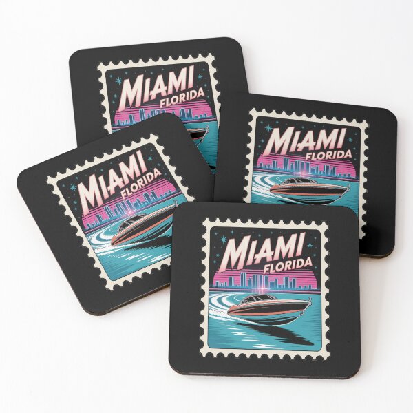 Item preview, Miami Florida Speedboat 80s Postage Stamp Sticker designed and sold by stickercuffs.
