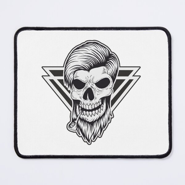 Item preview, Edgy Skull with Hair and Beard Holding Pipe: Tattoo Style Illustration designed and sold by Markloom.co.