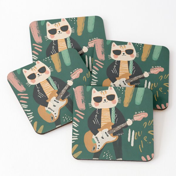 Item preview, Cool Rockstar Cat Art Print - Hipster Rock & Roll Feline Illustration - Music Lover Decor designed and sold by NaChomArtStudio.