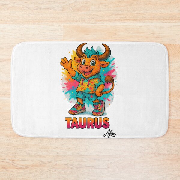 Item preview, Cute Taurus Zodiac Cartoon Character – Colorful Splash Art designed and sold by AlexLineArt.