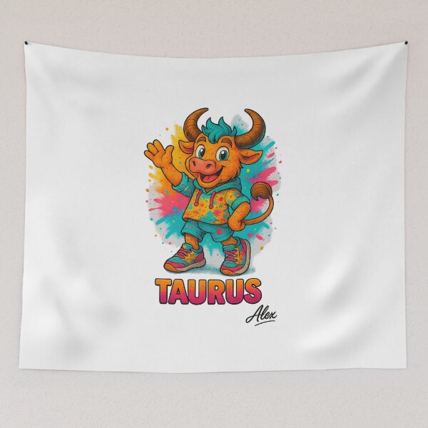 Item preview, Cute Taurus Zodiac Cartoon Character – Colorful Splash Art designed and sold by AlexLineArt.