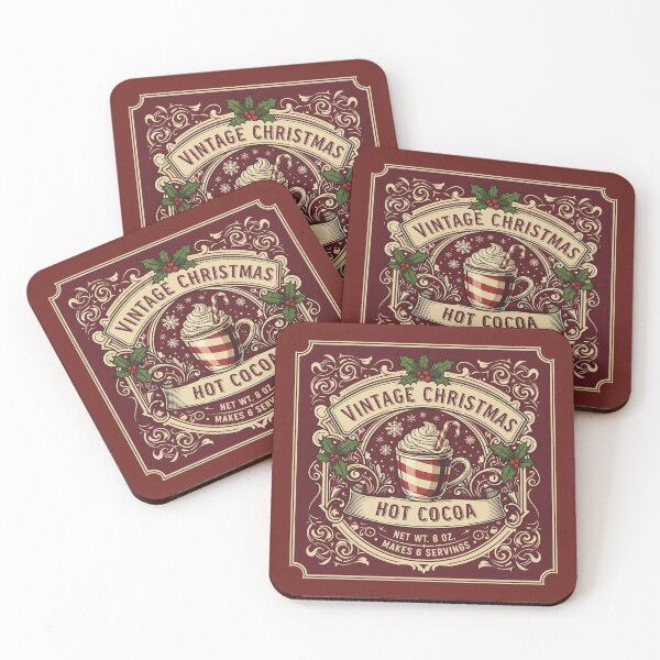 Item preview, Vintage Christmas Hot Cocoa – Festive Retro Holiday Label designed and sold by Iras-Art-Corner.
