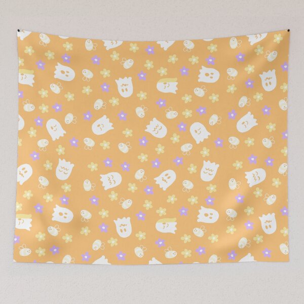 Item preview, Ghostly bees and flowers on orange  designed and sold by QuirkyBeez.