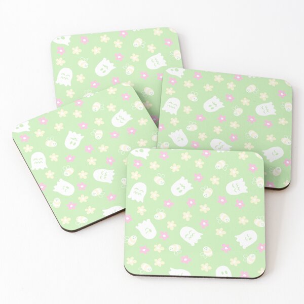 Item preview, Ghostly bees and flowers on green designed and sold by QuirkyBeez.