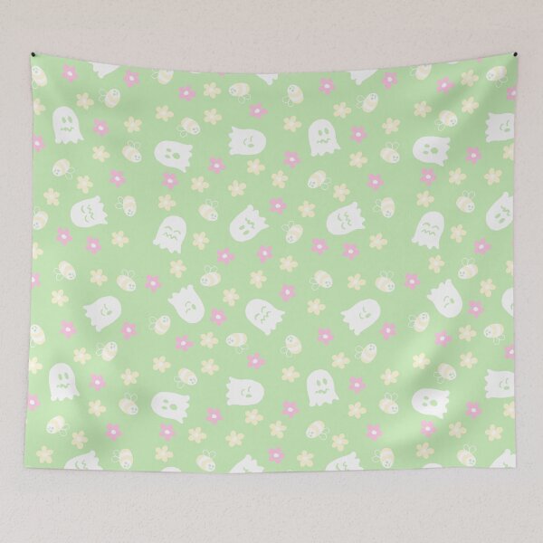 Item preview, Ghostly bees and flowers on green designed and sold by QuirkyBeez.