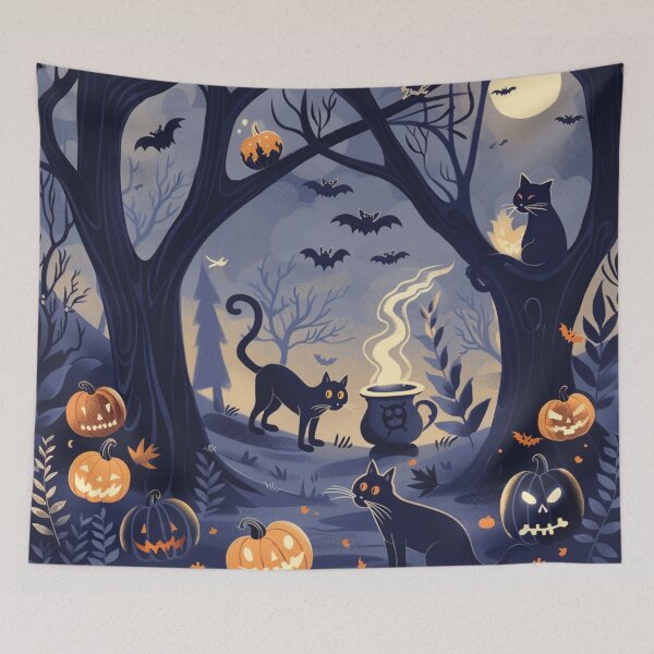 Item preview, Vintage Autumn Haloween Scene Black Cats Halloween Occult designed and sold by GrinGalore.
