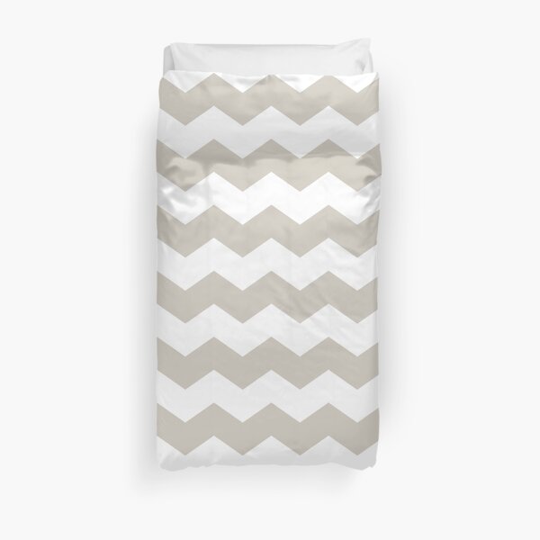 Modern Warm Gray and White Chevron Print Duvet Cover