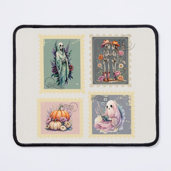 Item preview, Vintage Halloween Postage Stamp Set , Spooky Ghost, Skeleton Couple, Pumpkins, Grim Reaper designed and sold by KolorellaS.