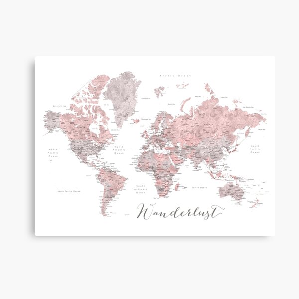 Item preview, Wanderlust - world map in dusty pink and grey watercolor designed and sold by blursbyai.