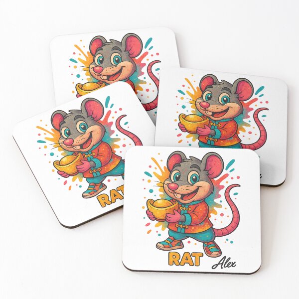 Item preview, Rat – Chinese Zodiac Sign Cute Cartoon with Splash Colors designed and sold by AlexLineArt.