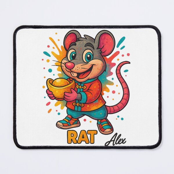 Item preview, Rat – Chinese Zodiac Sign Cute Cartoon with Splash Colors designed and sold by AlexLineArt.