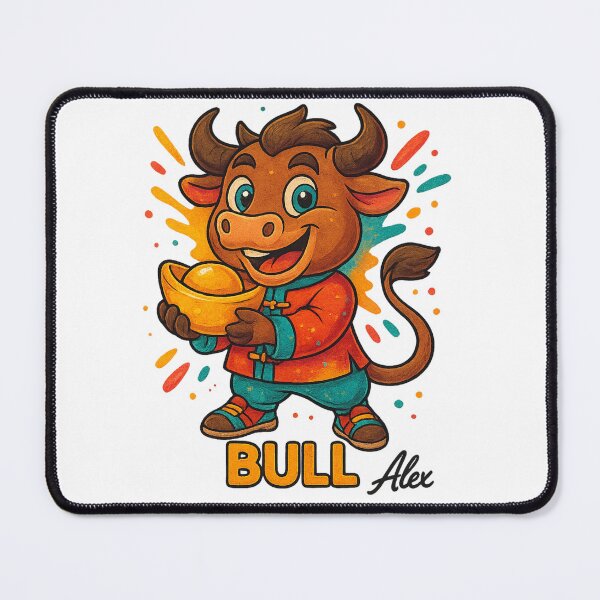 Item preview, Ox – Chinese Zodiac Sign Cute Cartoon with Splash Colors designed and sold by AlexLineArt.