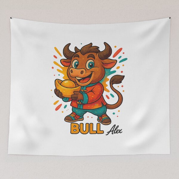 Item preview, Ox – Chinese Zodiac Sign Cute Cartoon with Splash Colors designed and sold by AlexLineArt.