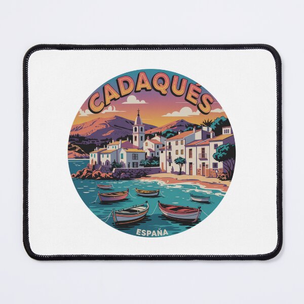 Item preview, Cadaqués España Retro Illustration – Vibrant Mediterranean Coastal Town & Scenic Harbor View designed and sold by CircinusStore.