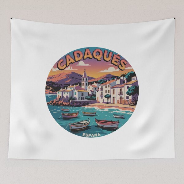 Item preview, Cadaqués España Retro Illustration – Vibrant Mediterranean Coastal Town & Scenic Harbor View designed and sold by CircinusStore.