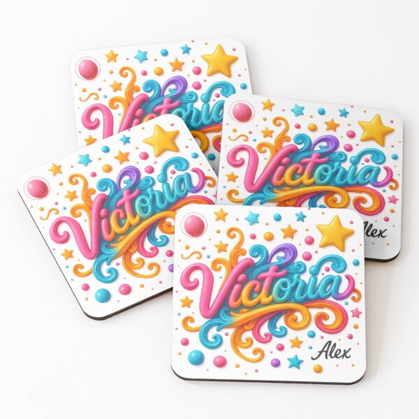 Item preview, Victoria – Bright 3D Neon Lettering with Decorative Elements designed and sold by AlexLineArt.