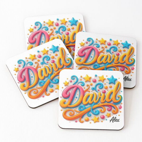 Item preview, David – Vibrant Neon 3D Lettering with Stars and Ornaments designed and sold by AlexLineArt.