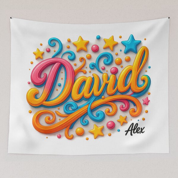 Item preview, David – Vibrant Neon 3D Lettering with Stars and Ornaments designed and sold by AlexLineArt.