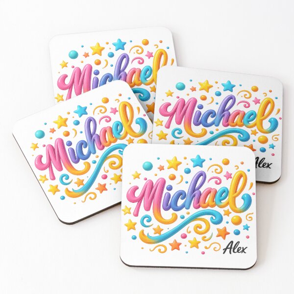 Item preview, Michael – Colorful 3D Lettering with Stars and Ornaments on Transparent Background designed and sold by AlexLineArt.