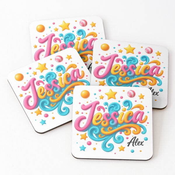 Item preview, Jessica – Colorful 3D Lettering with Stars and Decorative Elements on Transparent Background designed and sold by AlexLineArt.