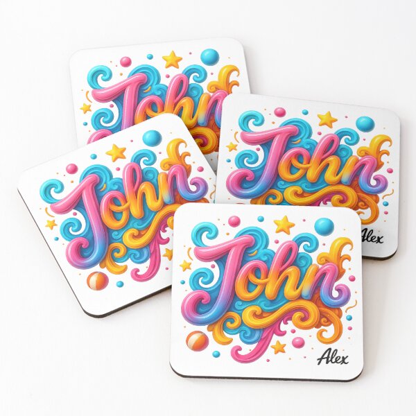Item preview, John – Colorful 3D Lettering with Stars and Decorative Elements on Transparent Background designed and sold by AlexLineArt.