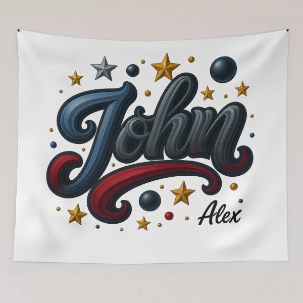 Item preview, John – Bold 3D Lettering with Stars and Metallic Accents designed and sold by AlexLineArt.