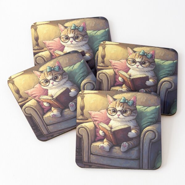 Item preview, Gato kawaii leyendo en un cómodo sillón - Diseño adorable para amantes de los libros | Ilustración designed and sold by Pineapple And Cherries.