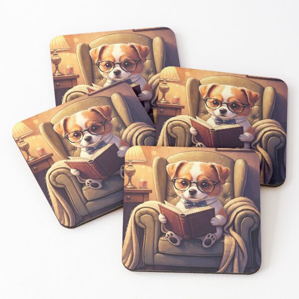 Item preview, Kawaii Dog Reading in Cozy Armchair - Cute Book Lover Design | Illustration designed and sold by Pineapple And Cherries.