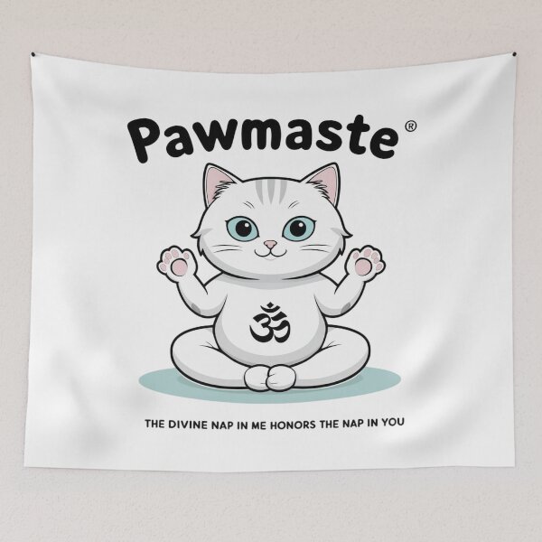 Item preview, Pawmaste – White Yoga Cat with Blue Eyes Meditation Design designed and sold by jelonkaa.
