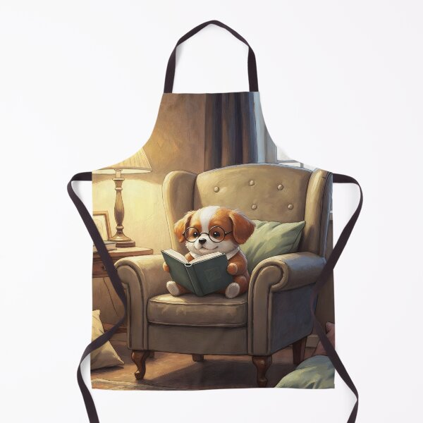 Item preview, Kawaii Dog Reading in Cozy Armchair - Adorable Book Lover Design | Illustration designed and sold by Pineapple And Cherries.