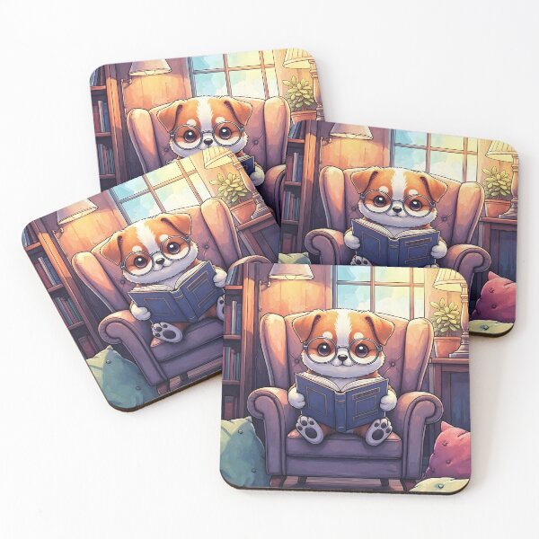 Item preview, Adorable Kawaii Dog Reading in Cozy Armchair - Cute Book Lover Design | Illustration designed and sold by Pineapple And Cherries.