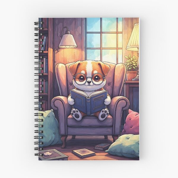 Item preview, Adorable perro kawaii leyendo en un cómodo sillón - Diseño encantador para amantes de los libros | Ilustración designed and sold by Pineapple And Cherries.