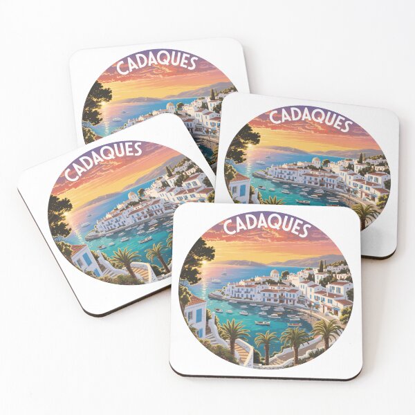 Item preview, Cadaqués España Coastal Art – Mediterranean Seaside Town with Sunset, Boats & White Houses designed and sold by CircinusStore.