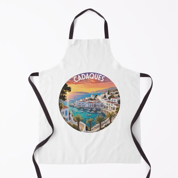 Item preview, Cadaqués España Coastal Art – Mediterranean Seaside Town with Sunset, Boats & White Houses designed and sold by CircinusStore.